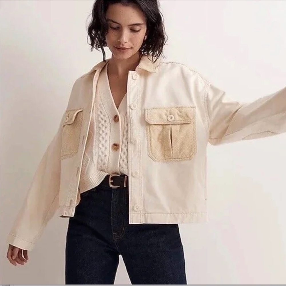 MADEWELL Chino Cotton Twill Cropped Utility Jacket w/ Corduroy Trim NWOT/sz S